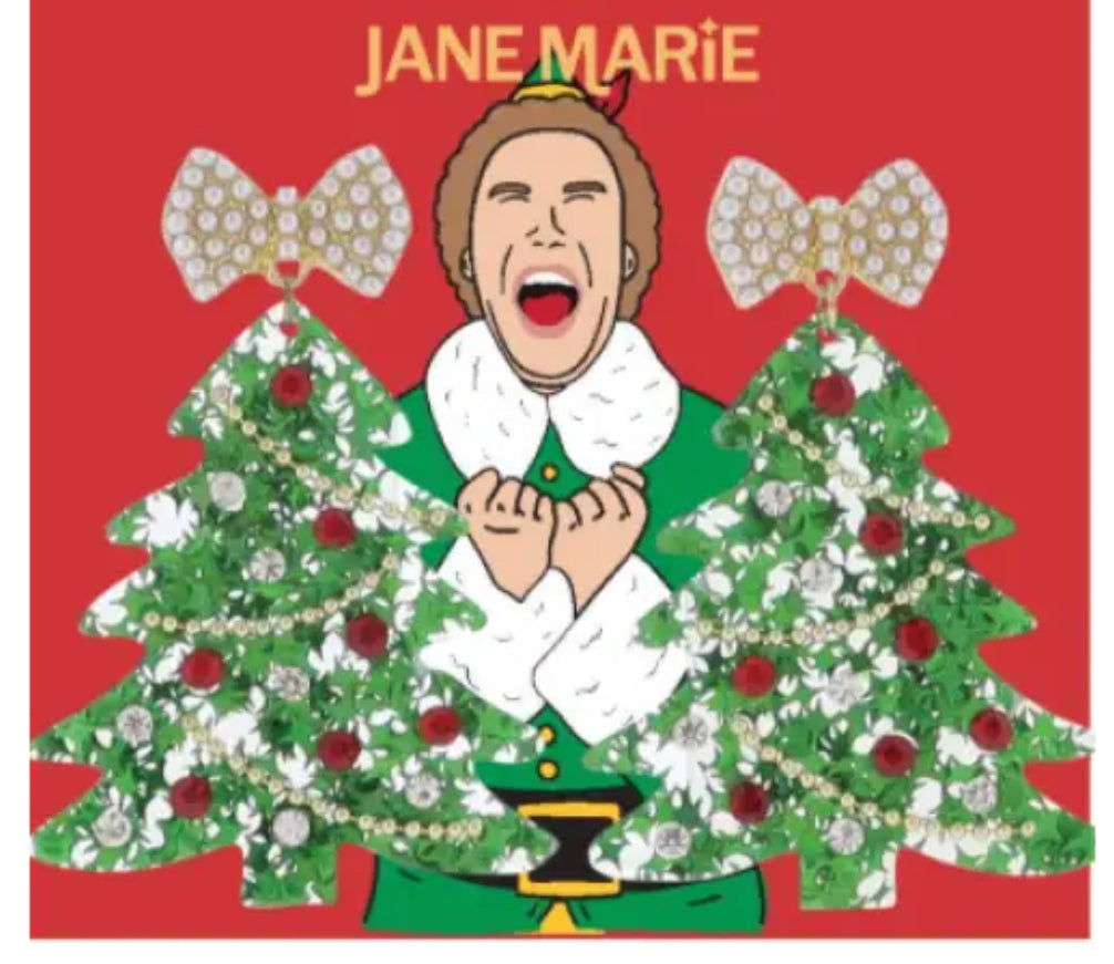 Jane Marie Green, Red, Pearl, Clear Acrylic Christmas Tree With Pearl Bow Earrings