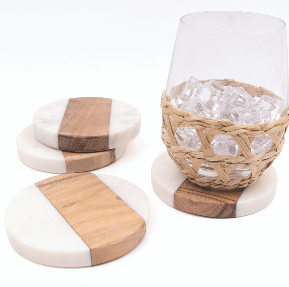 8 Oak Lane 4pc. Coaster Set Marble & Wood