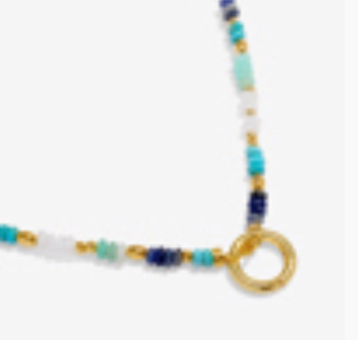 A Little & Co Charm Bar Chunky Beaded Blue 1 Charm Clasp Gold Toned