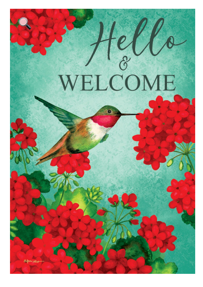Custom Decor Hummingbird Geranium-Flag by Annie LaPoint
