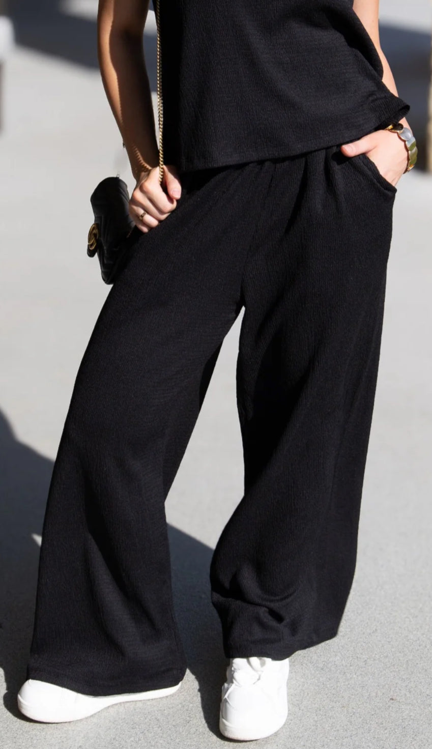 Grace + Emma Black Textured Knit Lounge Pants Black