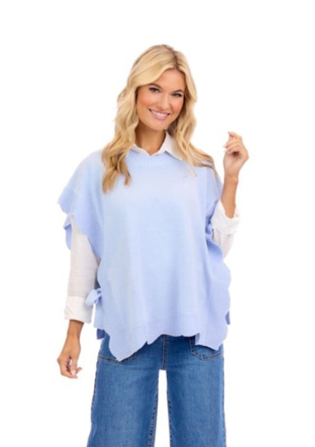 Mud Pie Rigsby Scallop Sweater Blue one size