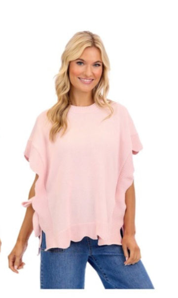 Mud Pie Rigsby Scallop Sweater Pink one size