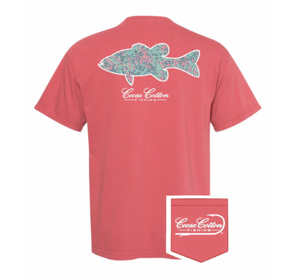 Coosa Cotton SHORT SLEEVE POCKET TEE | TIE-DYE BASS | CORAL