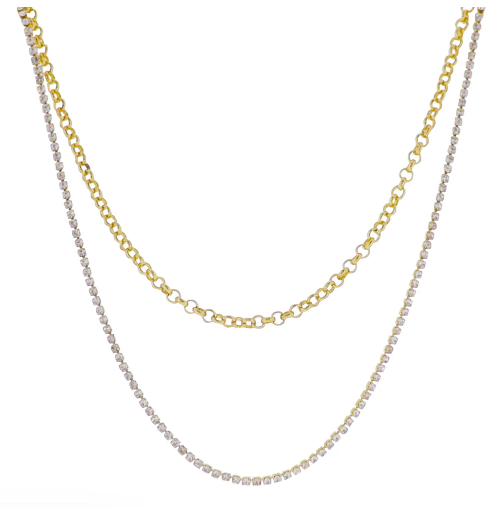 Jane Marie 18k Gold Plated Polo Stone Chain 2 Layer Necklace