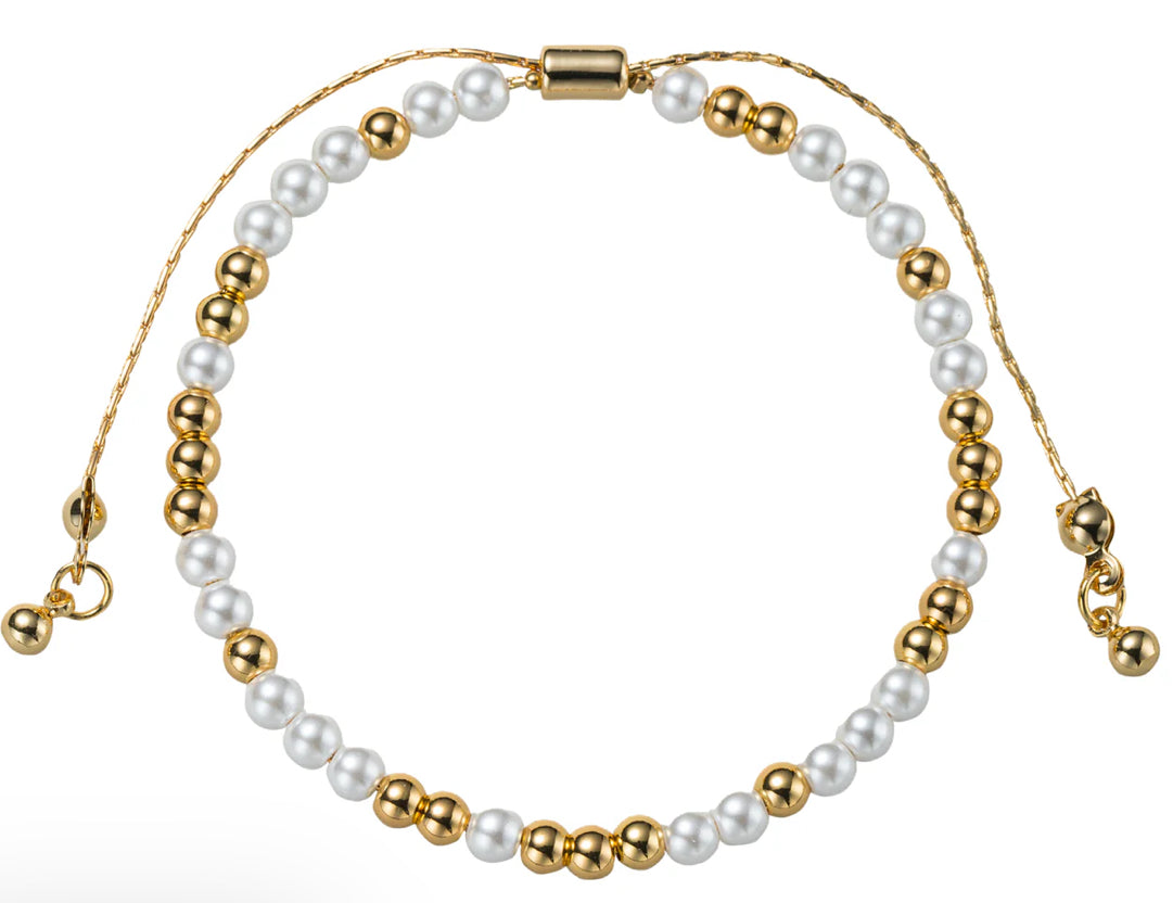 Jane Marie 18k Gold Plated Pearl Gold 3,2,1 Pattern Small Beaded Bracelet