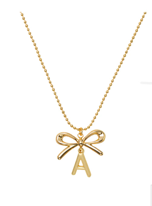Jane Marie 18k Gold Plated Ball Chain Necklace with Gold Bow Initial