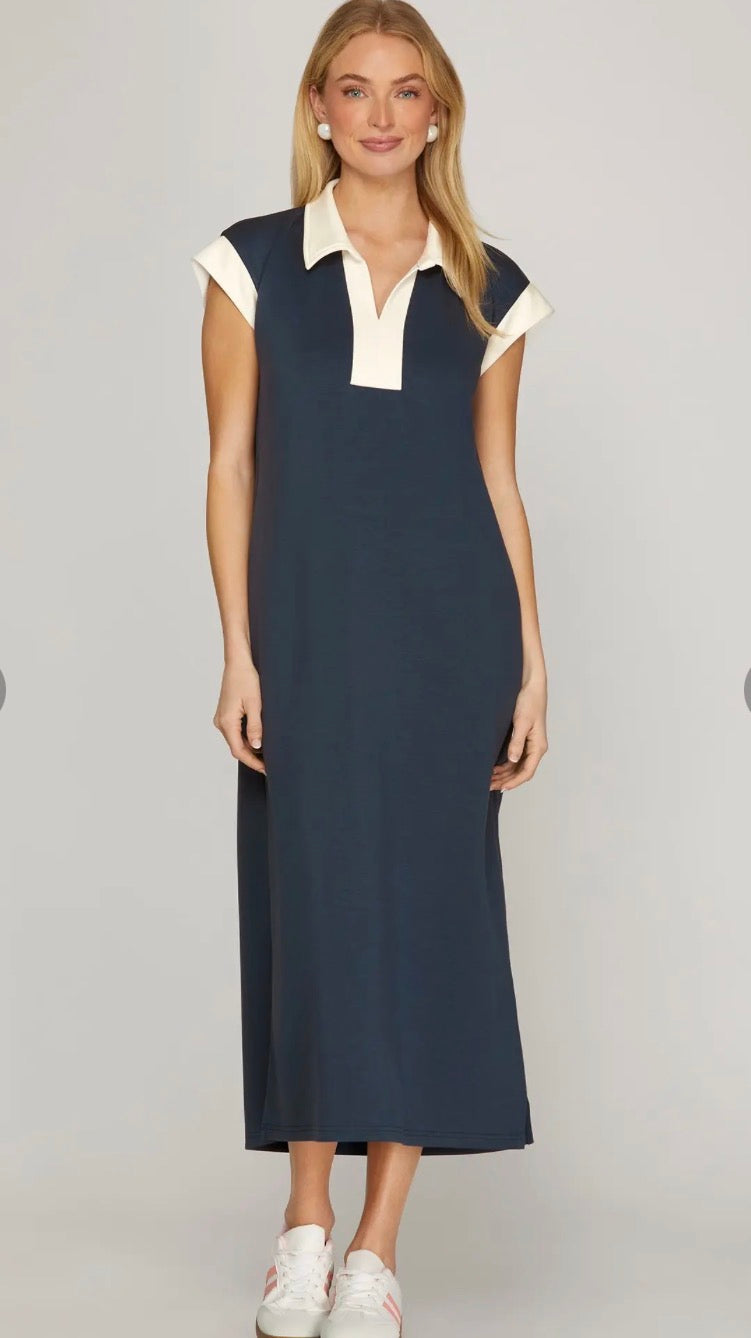 DROP SHOULDER MIDI DRESS WITH SIDE ZIPPER