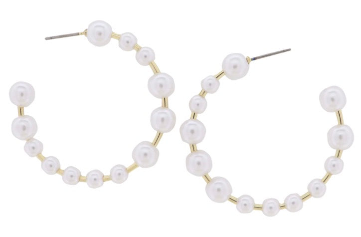 Jane Marie Golden Pearl Hoop Earrings