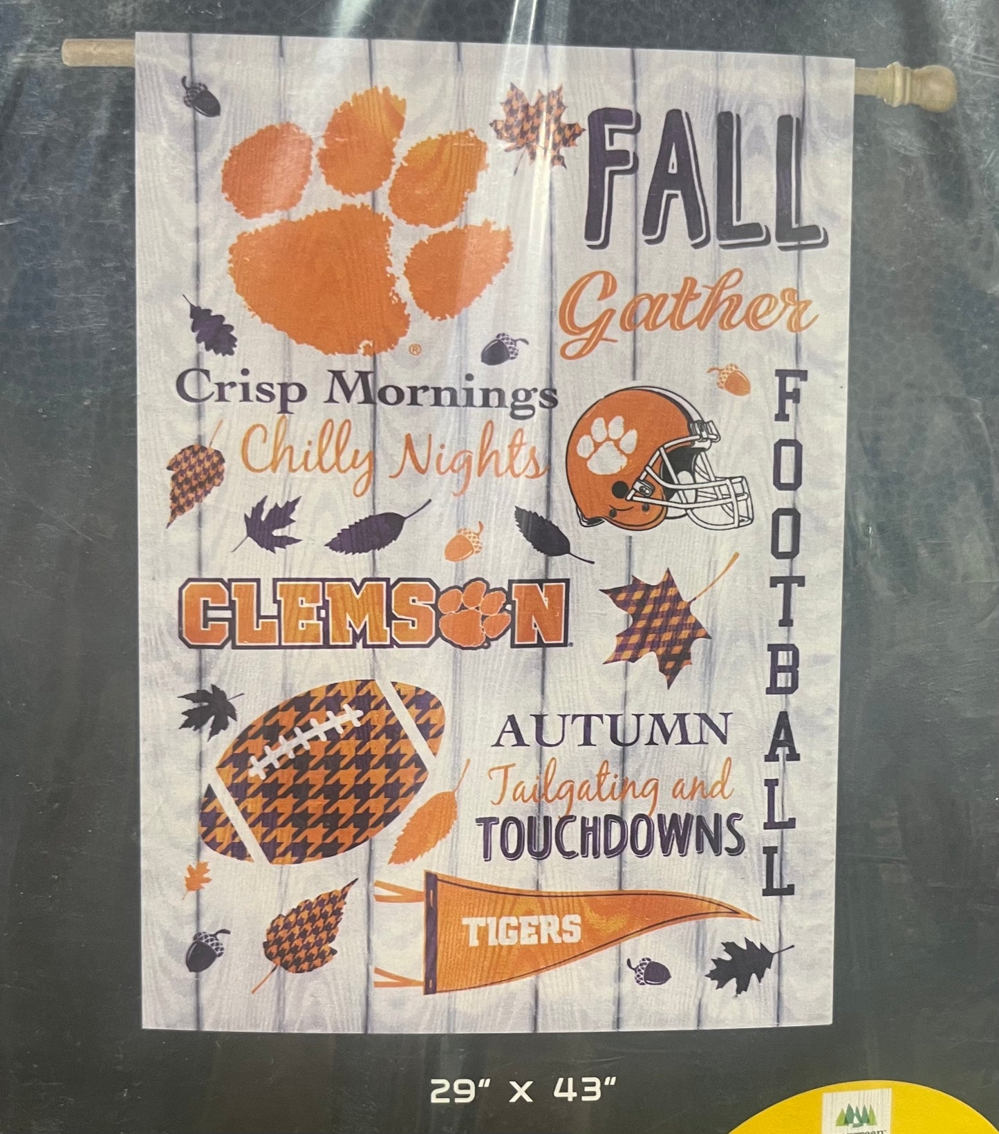 Evergreen Clemson Moire Fall Seasonal Large Flag