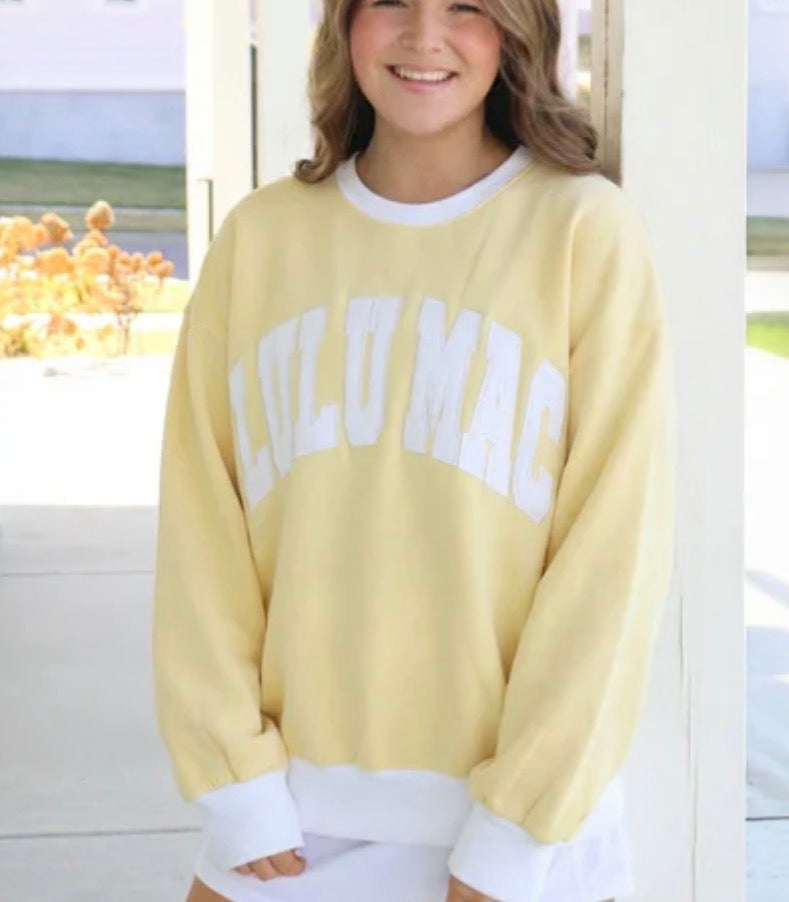 Lulu Mac Color Block Stitch Sweartshirt Butter/White