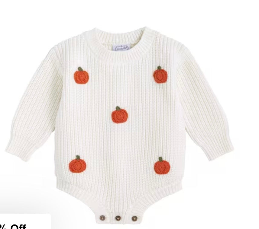 Mud Pie Ivory Pumpkin Sweater Bubble 6-9 months