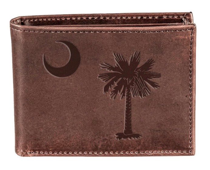 Evergreen South Carolina State Flag Logo Brown Bi-Fold Wallet