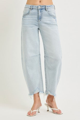 Risen High Rise Barrel Jeans Stretchy