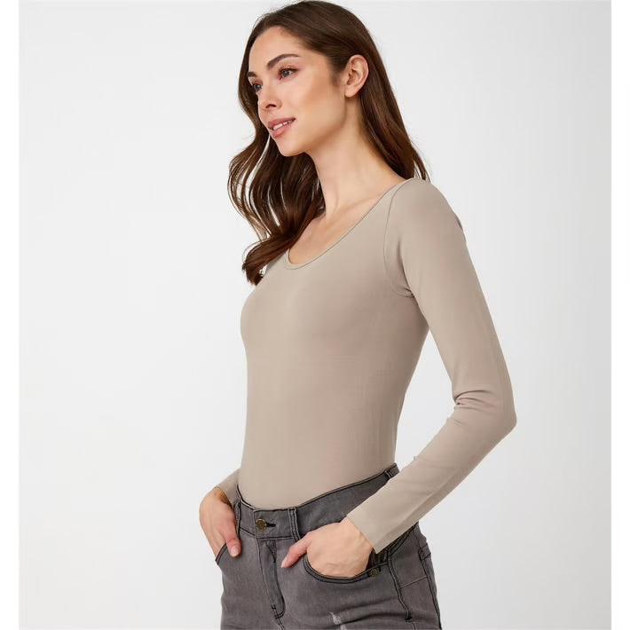 Charlie Paige Seamless Bamboo Long Sleeve Top, Beige