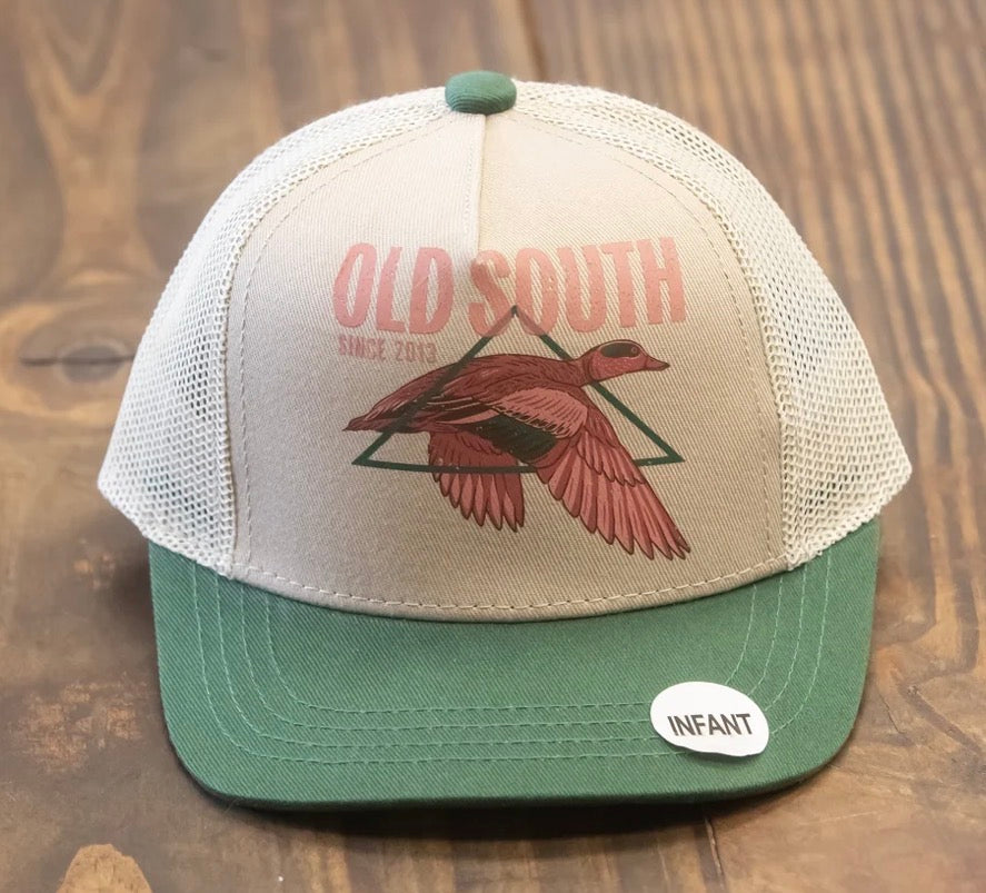 Old South Widgeon Trucker Hat Infant Tan Forest Green