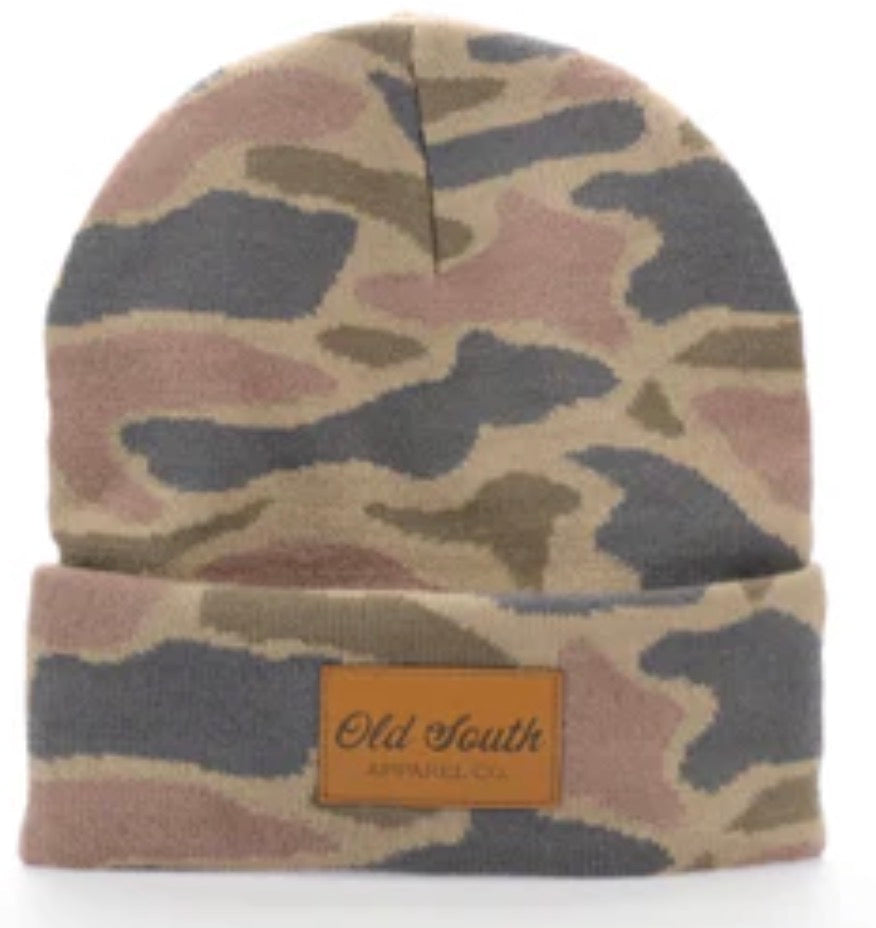 Old South Homegrown Leather Patch Cuffed Beanie Thicket Camo