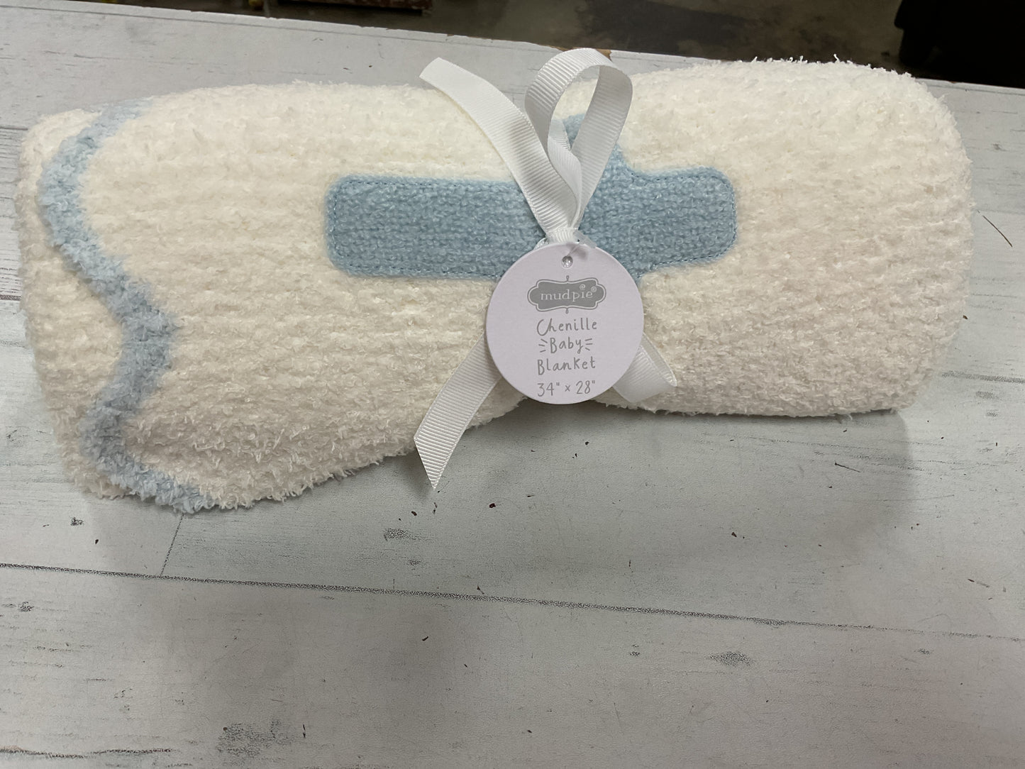Mud Pie Blue Chenille Cross Blanket