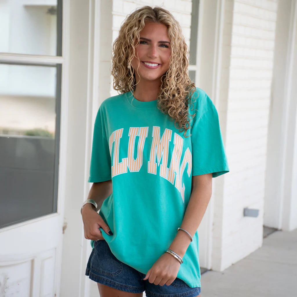 Lula Mac LM-STR-1000 Stripe Adult Cream Sickle Sky/Island Green Comfort Colors Tee