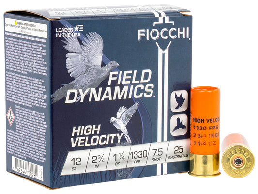 Fiocchi 12HV75 Field Dynamics High Velocity 12Gauge 2.75" 1 1/4oz 7.5Shot 25 Per Box