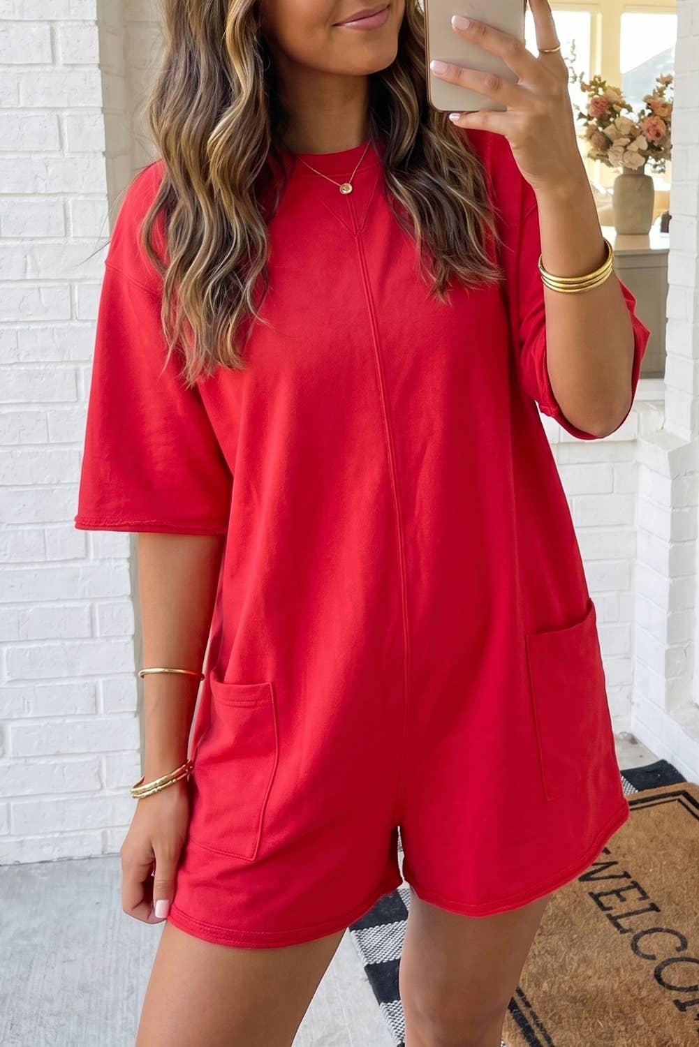 LAS Solid Color Raw Edge Pocketed Loose Romper (S-XL)