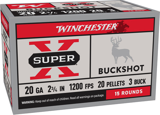 WINCHESTER BUCKSHOT 20 GA.-3 buck : 2-3/4".  065084