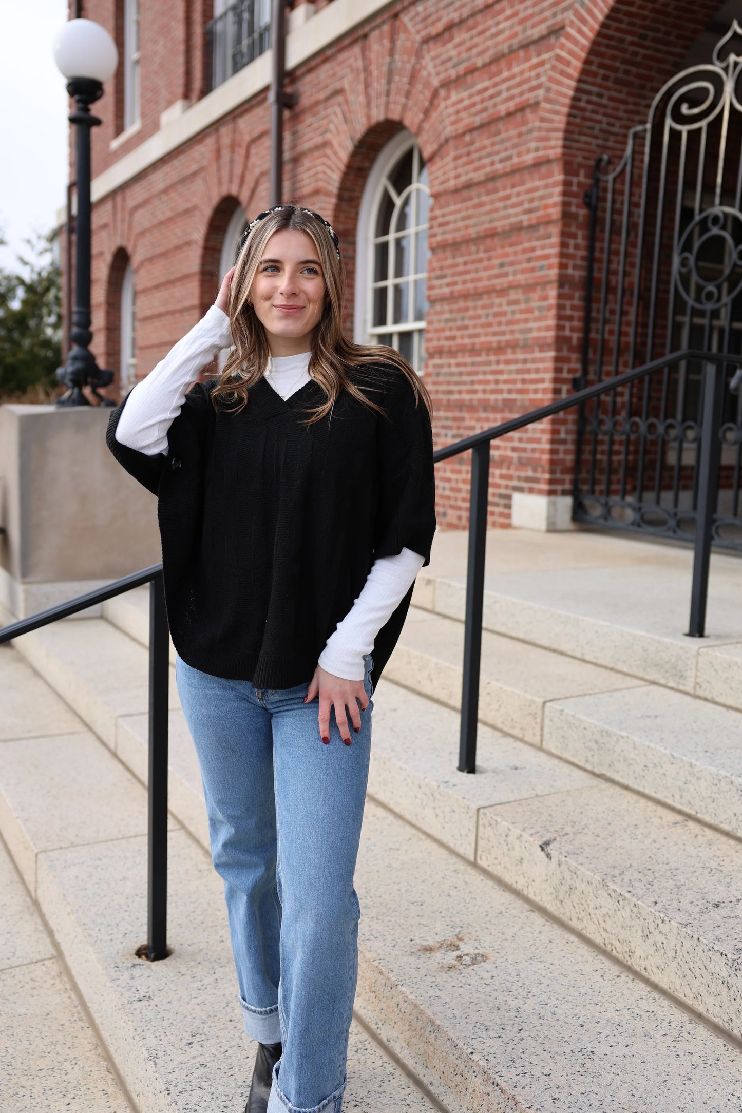 McKenna Modern Cable Knit Capelet - Black 841-BLK