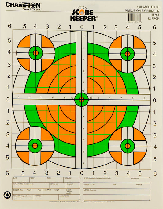 Champion Targets 45761 Score Keeper Bullseye Paper Hanging 100 yds Rifle 14" x 18" Green/Orange 12 PK