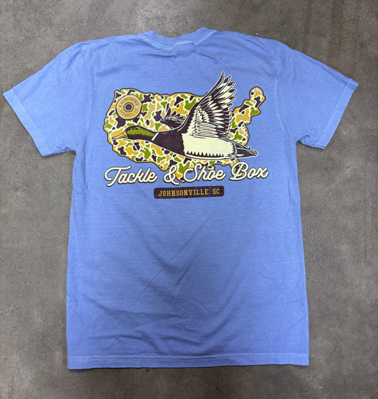 Southern Fried Cotton Droppin’ In Name Drop S/S Tee (The Tackle & Shoe Box) Washed Denim