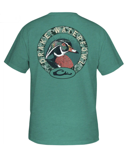 Drake Wood Duck Circle T SS Sea Blue Dark Heather