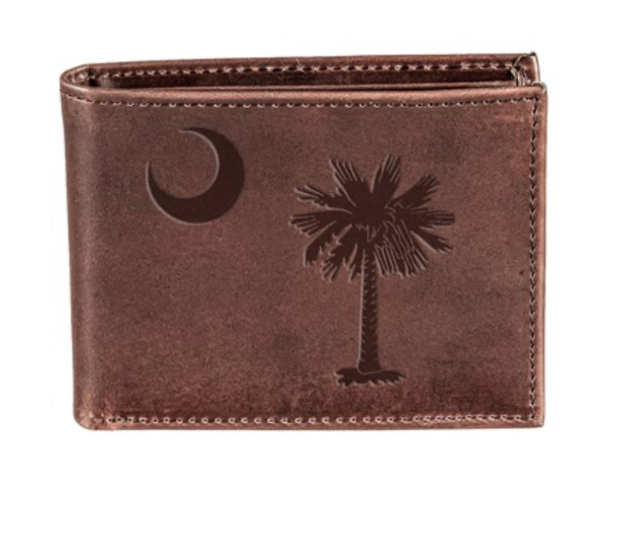 Evergreen Bi-Fold Brown Leather Wallet SC State Tree
