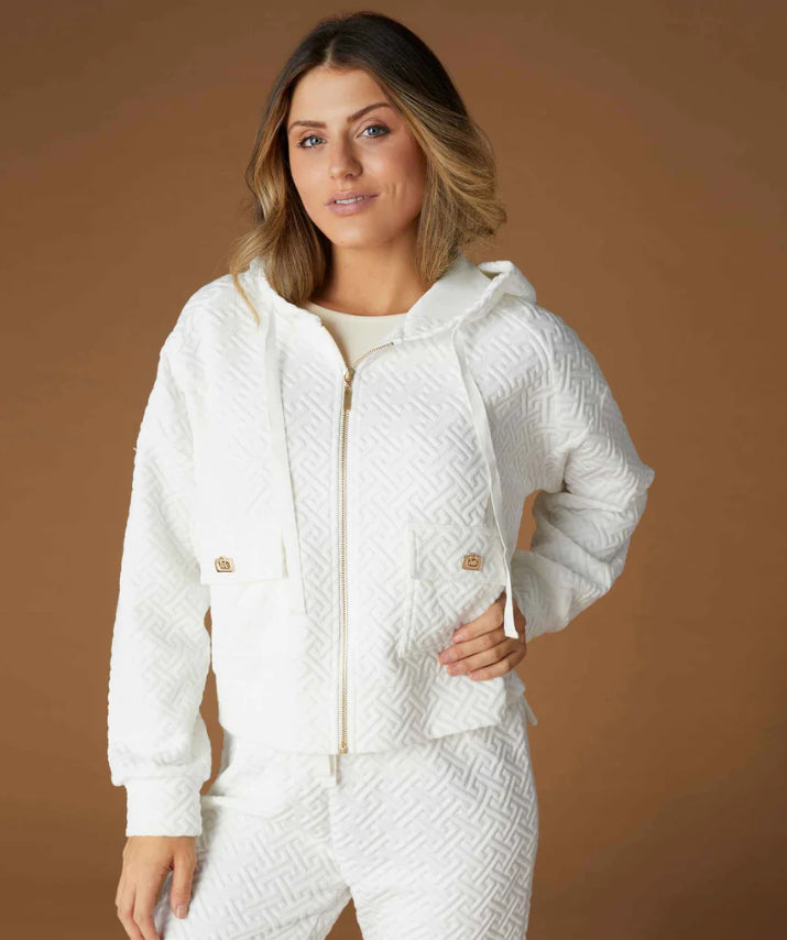 Coco + Carmen Phoenix Quilted Zip Hoodie with Pockets - Winter White
