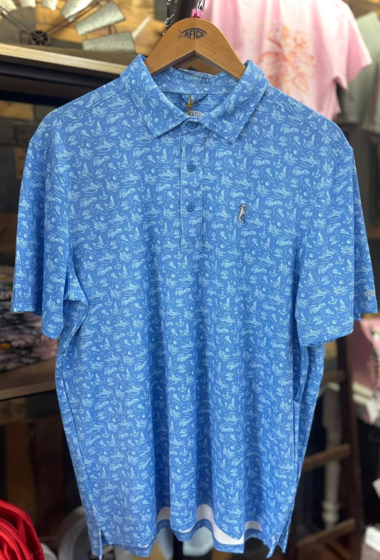 Aftco Fairwaves Collection BoatBar Polo Shirt Blue
