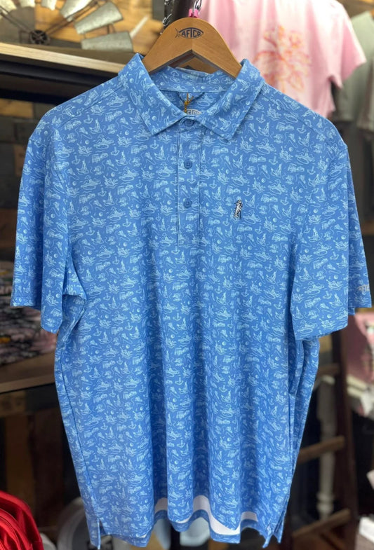 Aftco Fairwaves Collection BoatBar Polo Shirt Blue