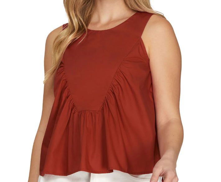 She + Sky Game Day Sleeveless Ruffle Top garnet