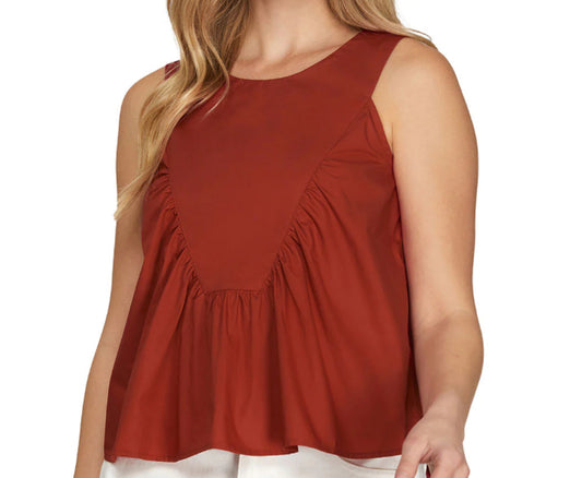 She + Sky Game Day Sleeveless Ruffle Top garnet