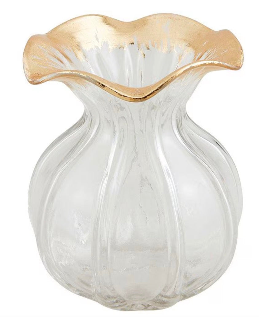Mud Pie Small Ruffle Gold Glass Vase