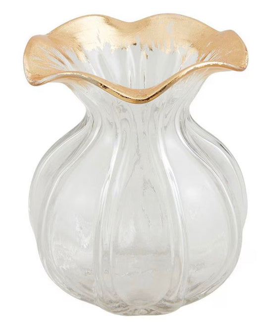 Mud Pie Small Ruffle Gold Glass Vase