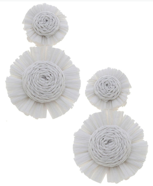 Canvas Maui Raffia Statement Earrings In White