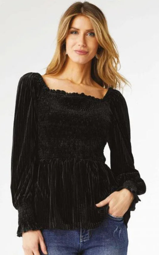 Coco + Carmen Lulu Pleated Velour Top Black
