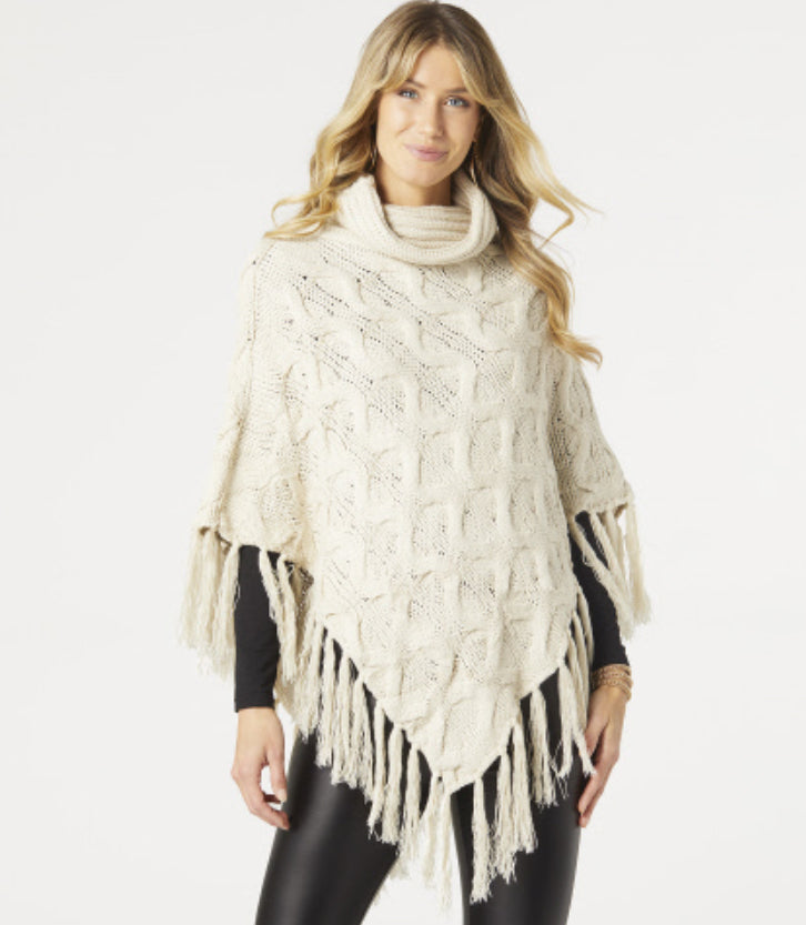 Coco+Carmen Casimir Chunky Knit Poncho Natural