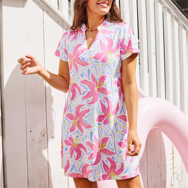 Mary Square Dress Montauk Hibiscus Harmony White
