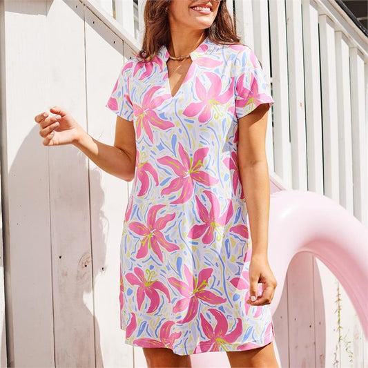 Mary Square Dress Montauk Hibiscus Harmony White