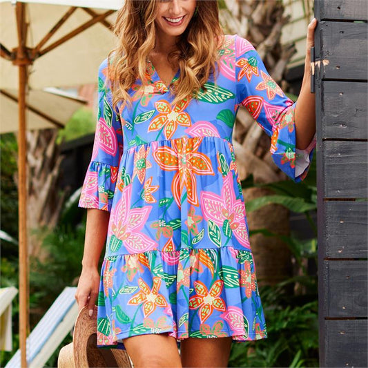Mary Square Dress Laguna Island Dreams Blue