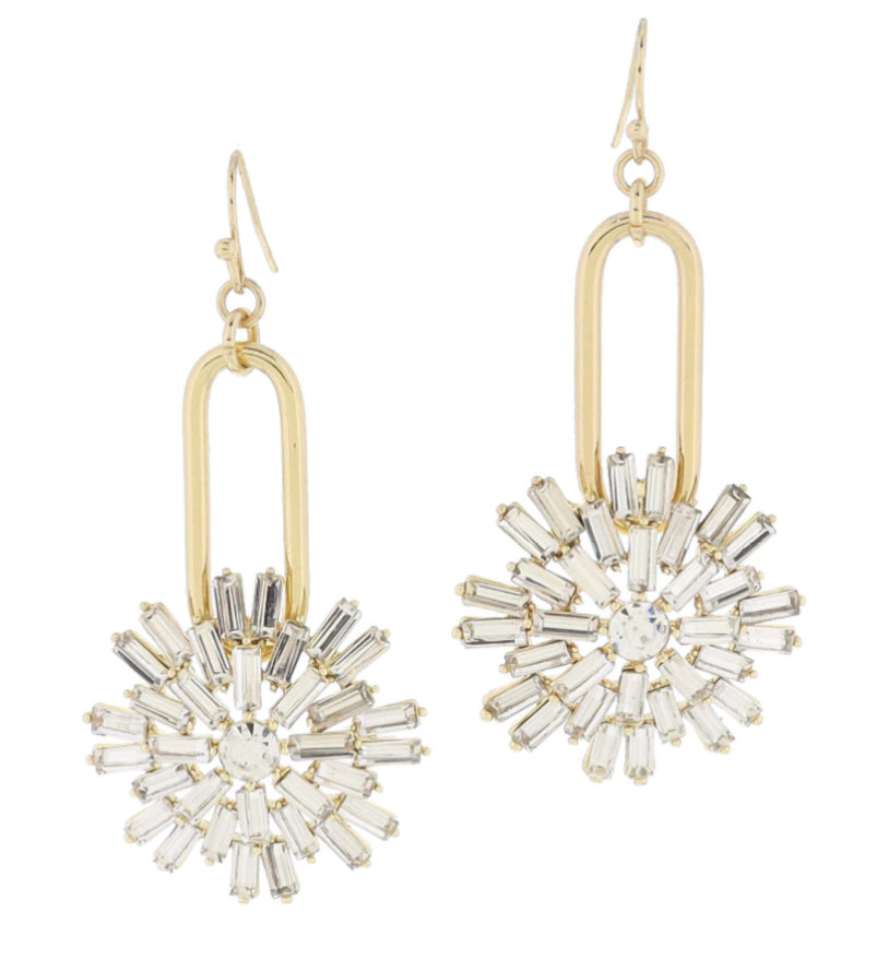 Jane Marie Gold Paper Clip With Large Clear Crystal Decorative Burst Earrings JM70567E-2