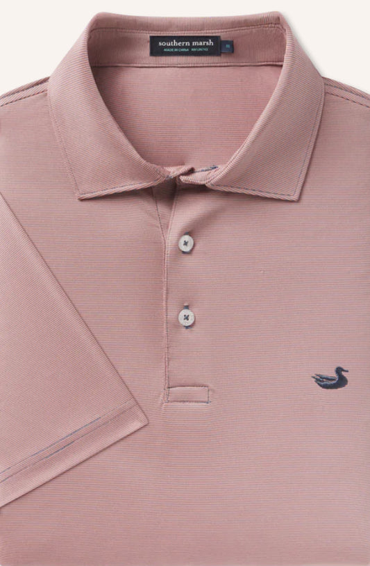 Southern Marsh Bermuda Performance Polo - Wellington Stripe Peach. PWLN