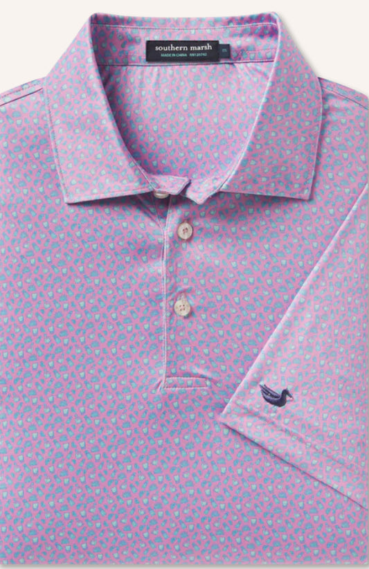 Southern Marsh Flyline Performance Polo - Salt & Lime PFMX Pink/Blue