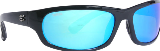 Calcutta HS2BM Horseshoe Sunglasses Shiny Black Frame Blue Mirror Lens 63mm Lens