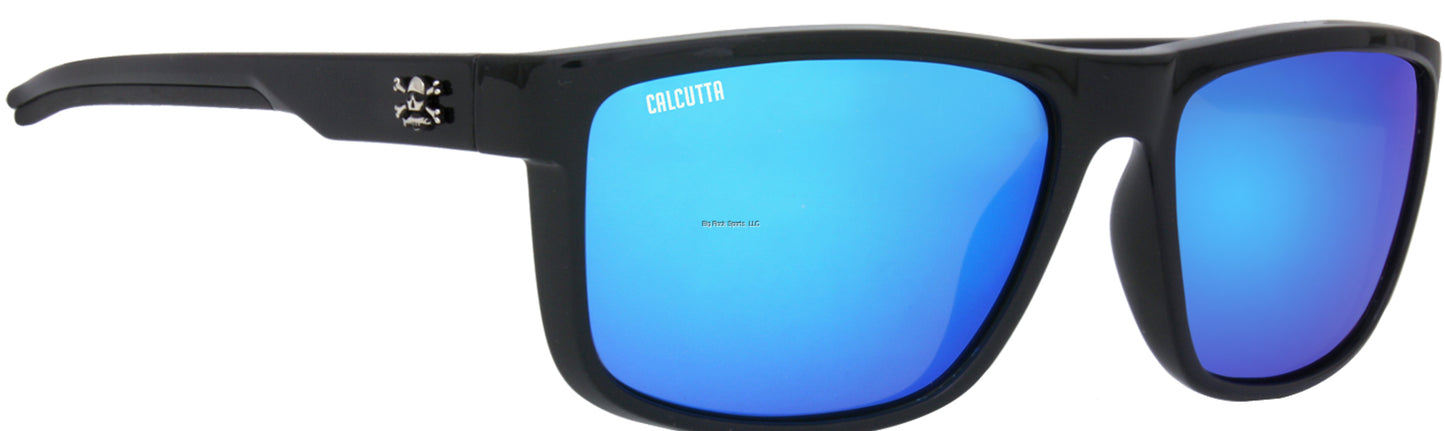 Calcutta P1BM Palma Sola Sunglasses Shiny Black Frame Blue Mirror Lens