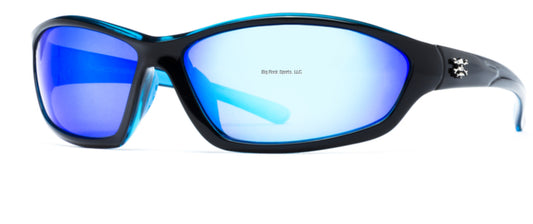 Calcutta BW1BM Bowman Sunglasses Shiny Black/Blue Mirror w/Blue Back 66mm Lens